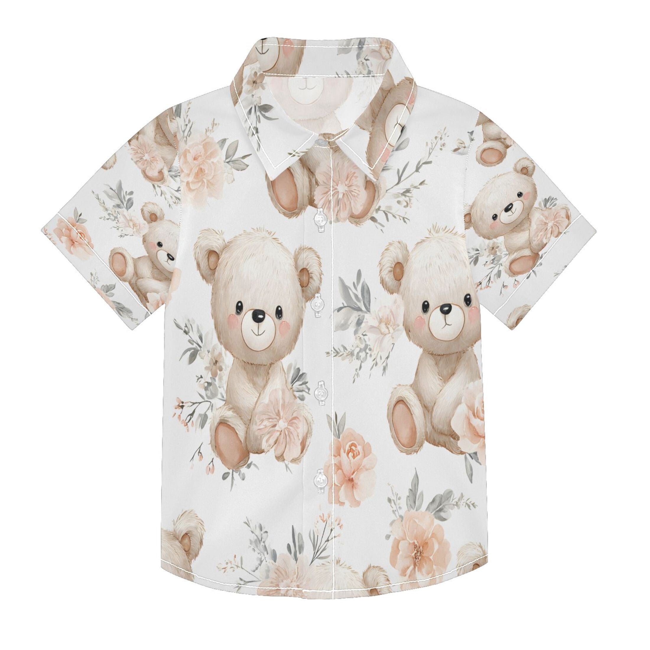 BZSMCE Short-Sleeve Button-Down Shirt Summer Bears Flowers Pattern For ...