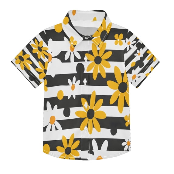 BZSMCE Short-Sleeve Button-Down Shirt Summer Black White Daisy Stripes ...