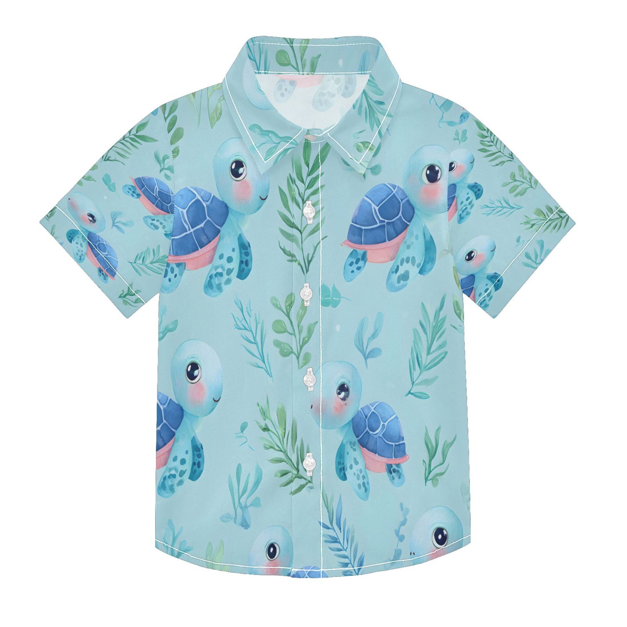 BZSMCE Short-Sleeve Button-Down Shirt Summer Cartoon Blue Turtle For ...
