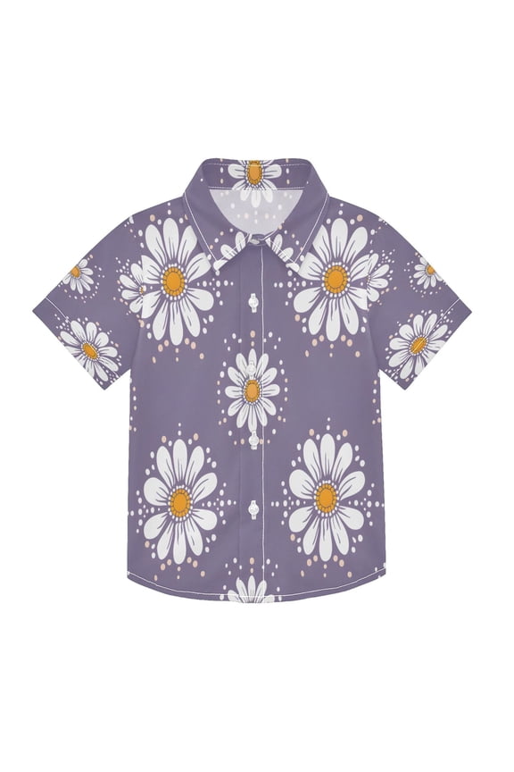 BZSMCE Short-Sleeve Button-Down Shirt Summer Daisy Dots Lavender Background Pattern For Soft Breathable Fabric Casual Wear