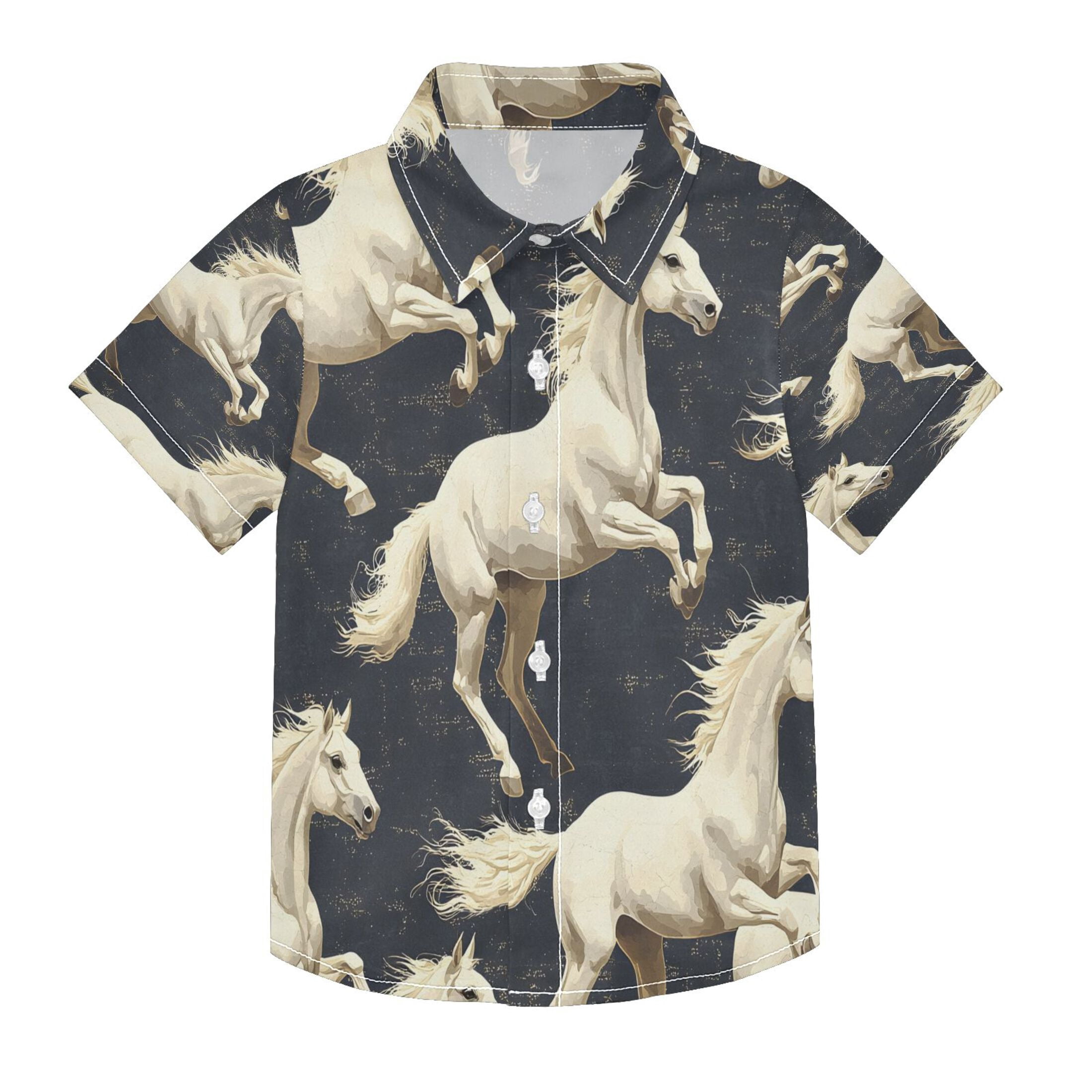 BZSMCE Short-Sleeve Button-Down Shirt Summer Galloping Horse Pattern ...