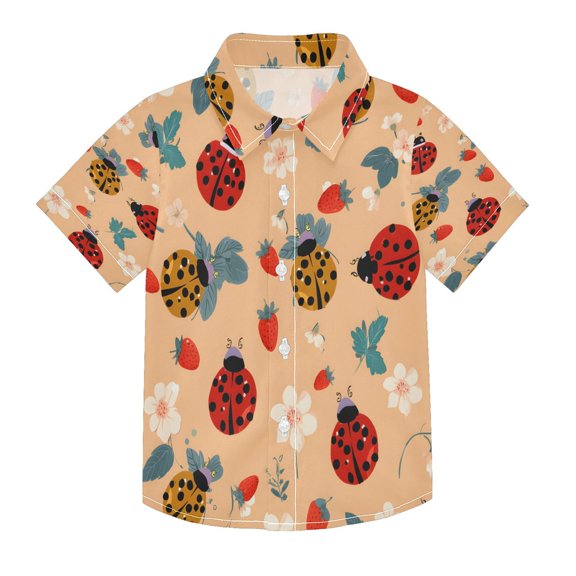 BZSMCE Short-Sleeve Button-Down Shirt Summer Golden Turtle Strawberry Pattern For Soft Breathable Fabric Casual Wear