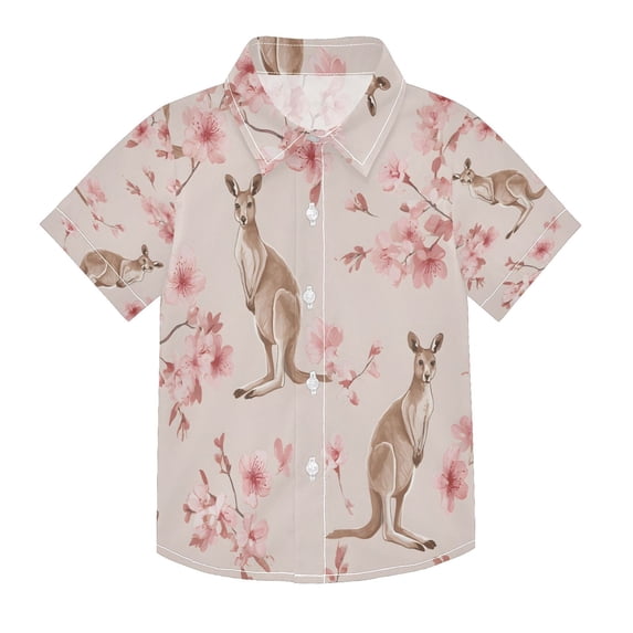 BZSMCE Short-Sleeve Button-Down Shirt Summer Kangaroo Pink Flowers ...