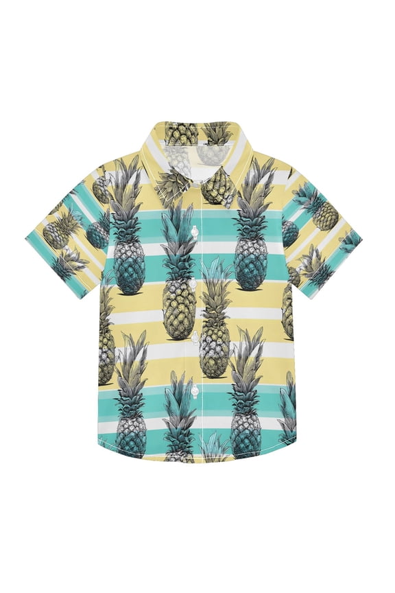 BZSMCE Short-Sleeve Button-Down Shirt Summer Pineapple Pattern For Soft Breathable Fabric Casual Wear