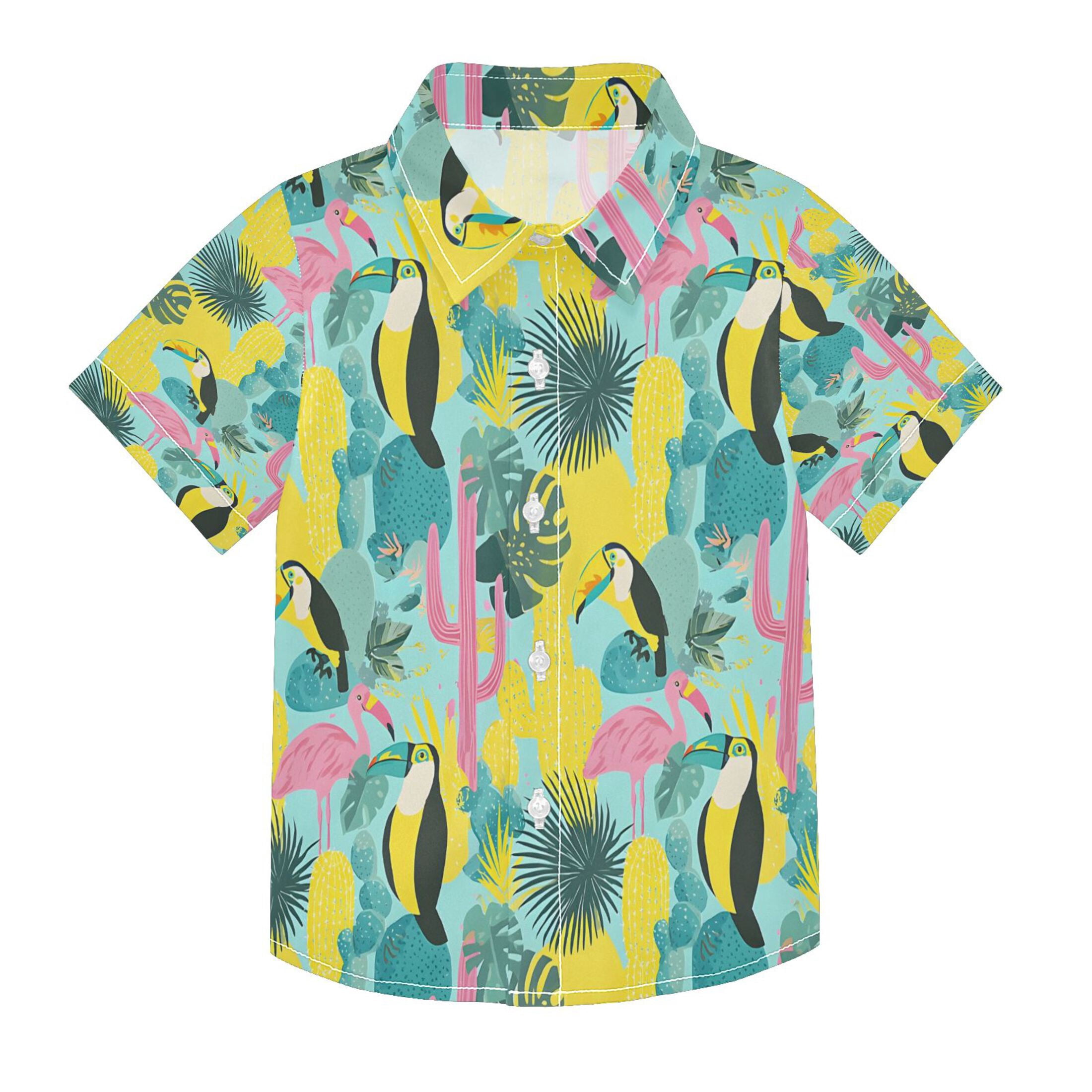 BZSMCE Short-Sleeve Button-Down Shirt Summer Pink Flamingo Toucan Leave ...