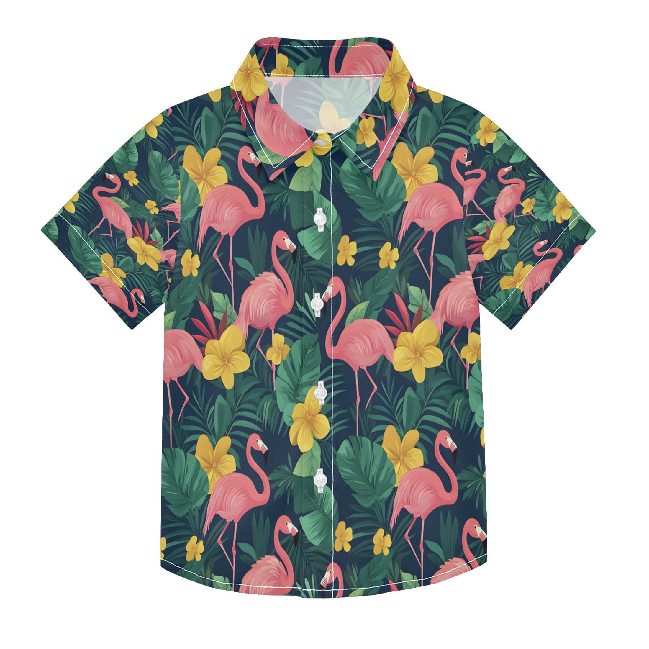 BZSMCE Short-Sleeve Button-Down Shirt Summer Pink Flamingo Yellow ...