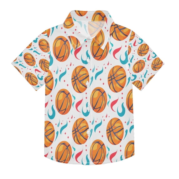 BZSMCE Short-Sleeve Button-Down Shirt Summer Playful Basketballs with ...