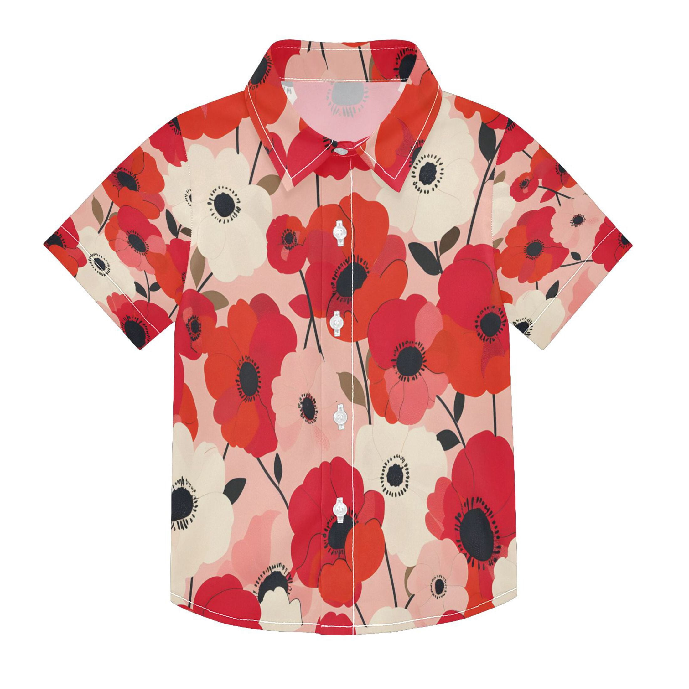 BZSMCE Short-Sleeve Button-Down Shirt Summer Poppy Flowers Softpink ...