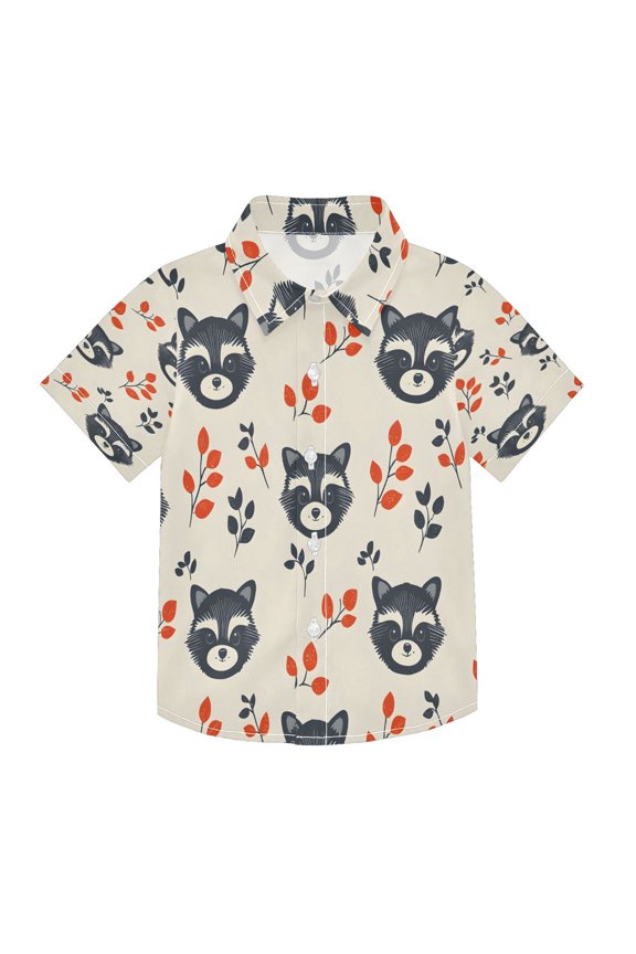 BZSMCE Short-Sleeve Button-Down Shirt Summer Raccoonleaves Pattern For Soft Breathable Fabric Casual Wear
