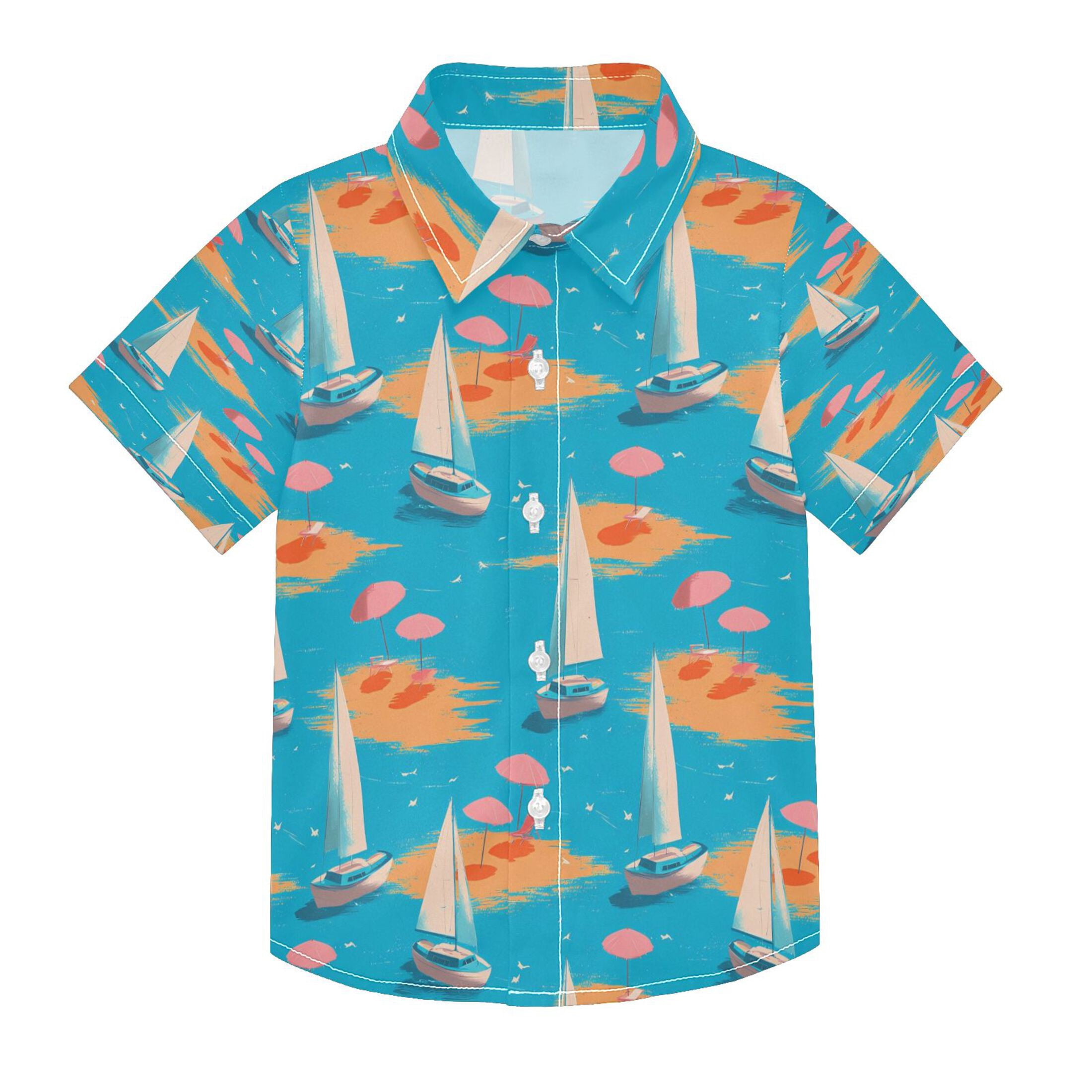 BZSMCE Short-Sleeve Button-Down Shirt Summer Sailboat Parasol Pattern ...