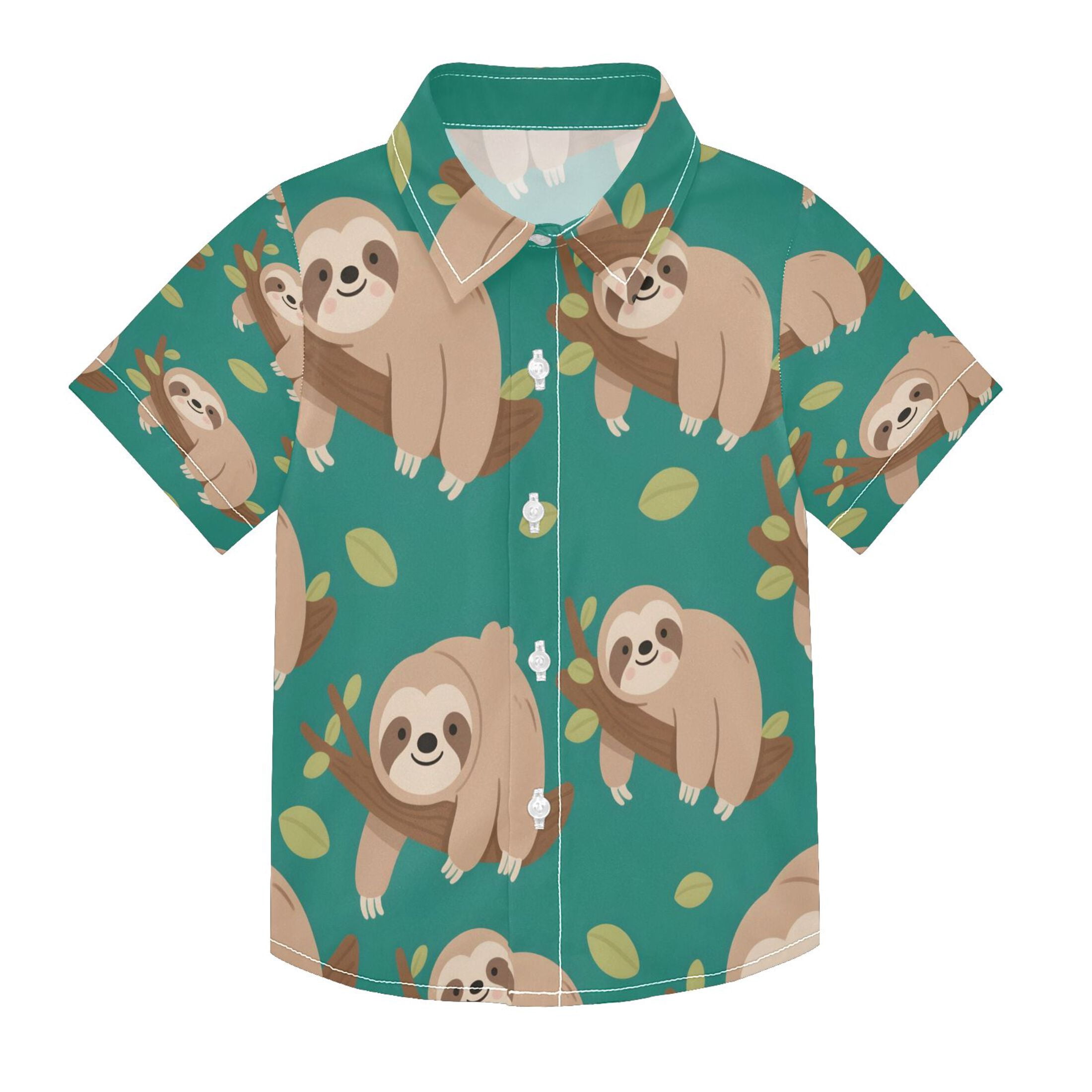 BZSMCE Short-Sleeve Button-Down Shirt Summer Sloth Tree Branch Pattern ...