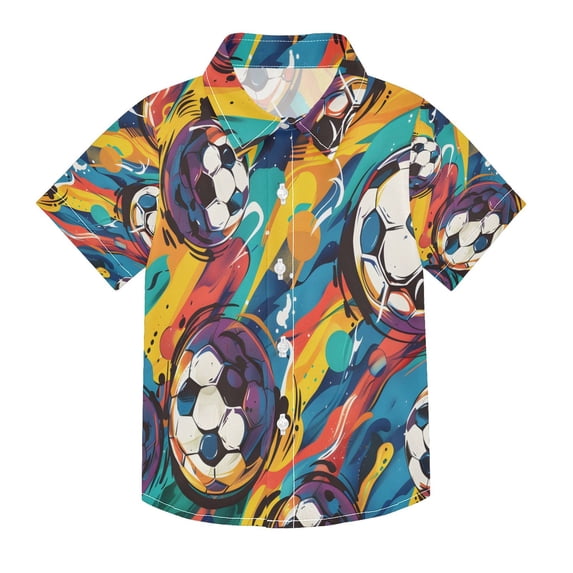 BZSMCE Short-Sleeve Button-Down Shirt Summer Soccer Ball Watercolor ...