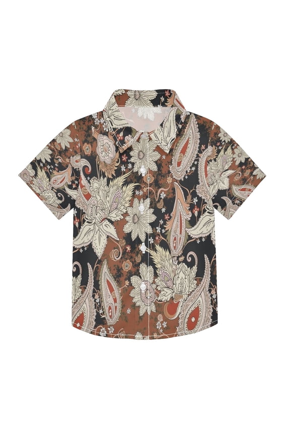 BZSMCE Short-Sleeve Button-Down Shirt Summer Terracotta Paisley Bloom For Soft Breathable Fabric Casual Wear