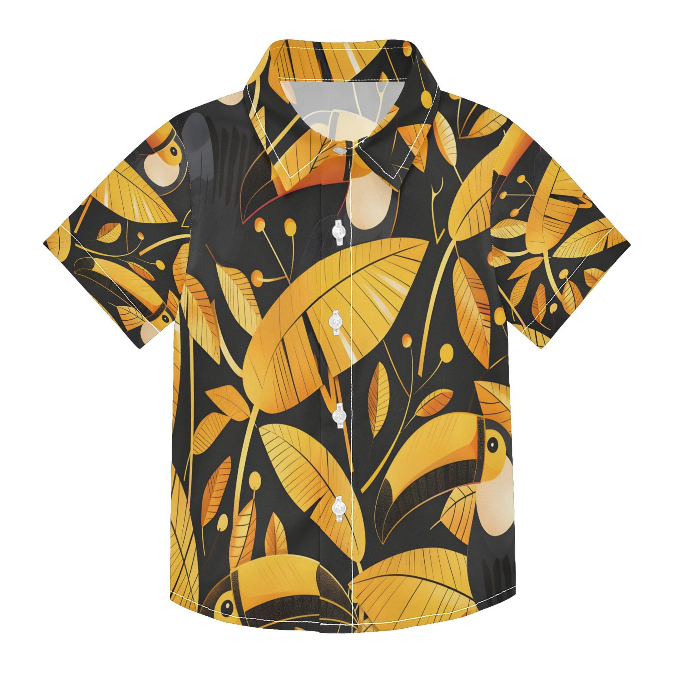 BZSMCE Short-Sleeve Button-Down Shirt Summer Toucan Golden Leaves ...