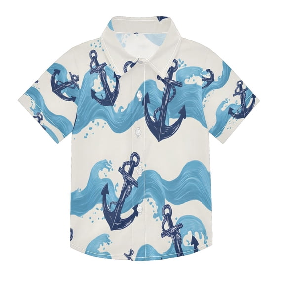 BZSMCE Short-Sleeve Button-Down Shirt Summer Wave Boat Anchor Pattern ...