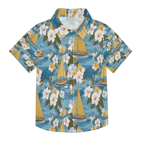 BZSMCE Short-Sleeve Button-Down Shirt Summer Yellow Sailboat Flower ...