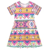 BZSMCE Short Sleeve Dress A-line Silhouette Aztec Geometric Abstract Of ...