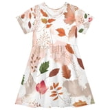 BZSMCE Short Sleeve Dress A-line Silhouette Watercolor Maple Leaf ...