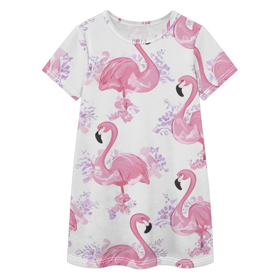 BZSMCE Short Sleeve dress Dress Casual Cotton Dresses-Beautiful Flamingo Pattern Of Pattern