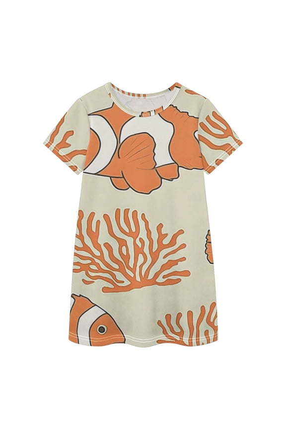 BZSMCE Short Sleeve dress Dress Casual Cotton Dresses-Clownfish Coral Pattern Of Pattern