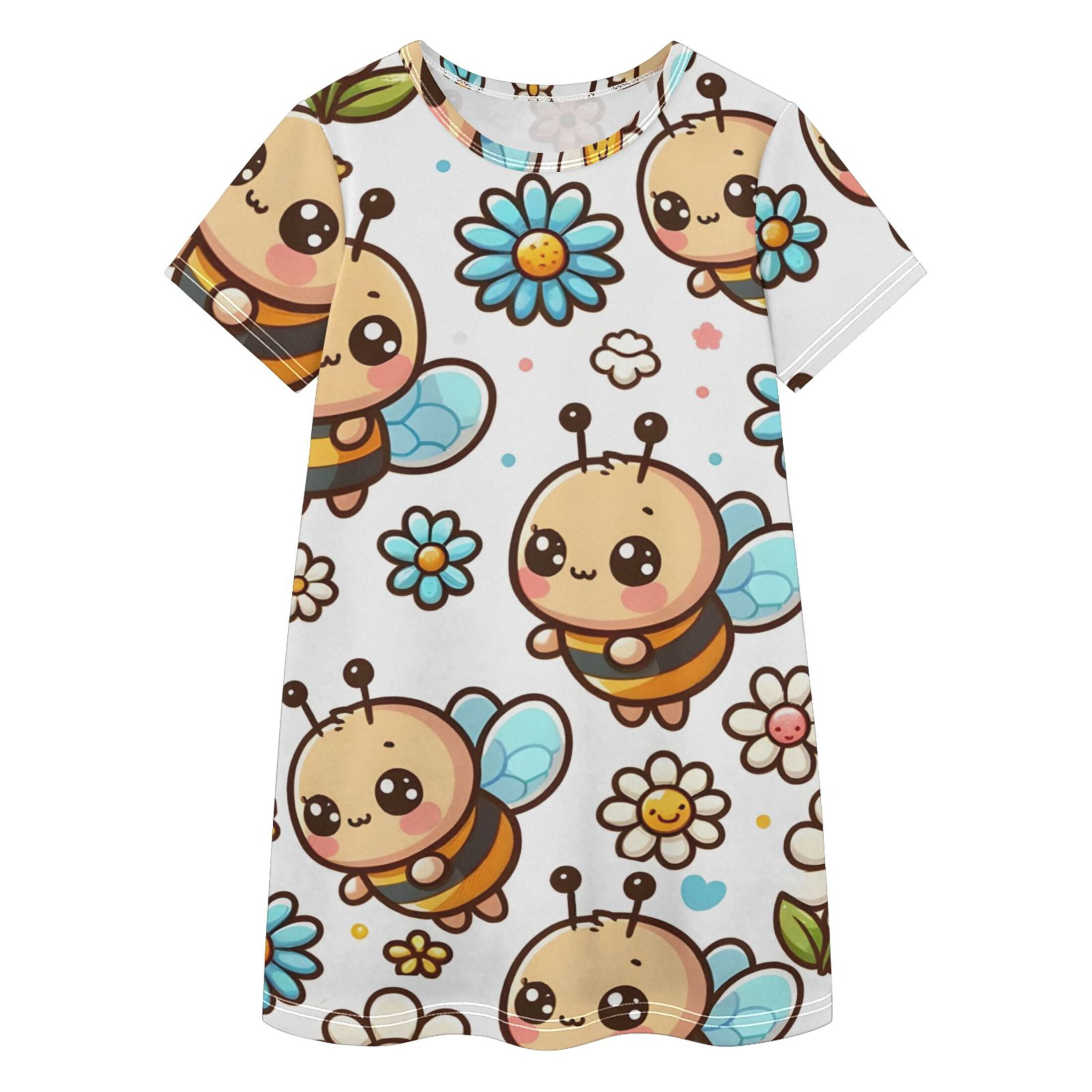 BZSMCE Short Sleeve dress Dress Casual Cotton Dresses-Cute Cartoon ...