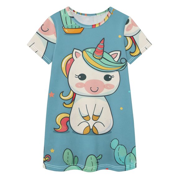 BZSMCE Short Sleeve dress Dress Casual Cotton Dresses-Cute Unicorn Cartoon Cactus Of Patterng515844403p1258c1330s3177_par Of Pattern