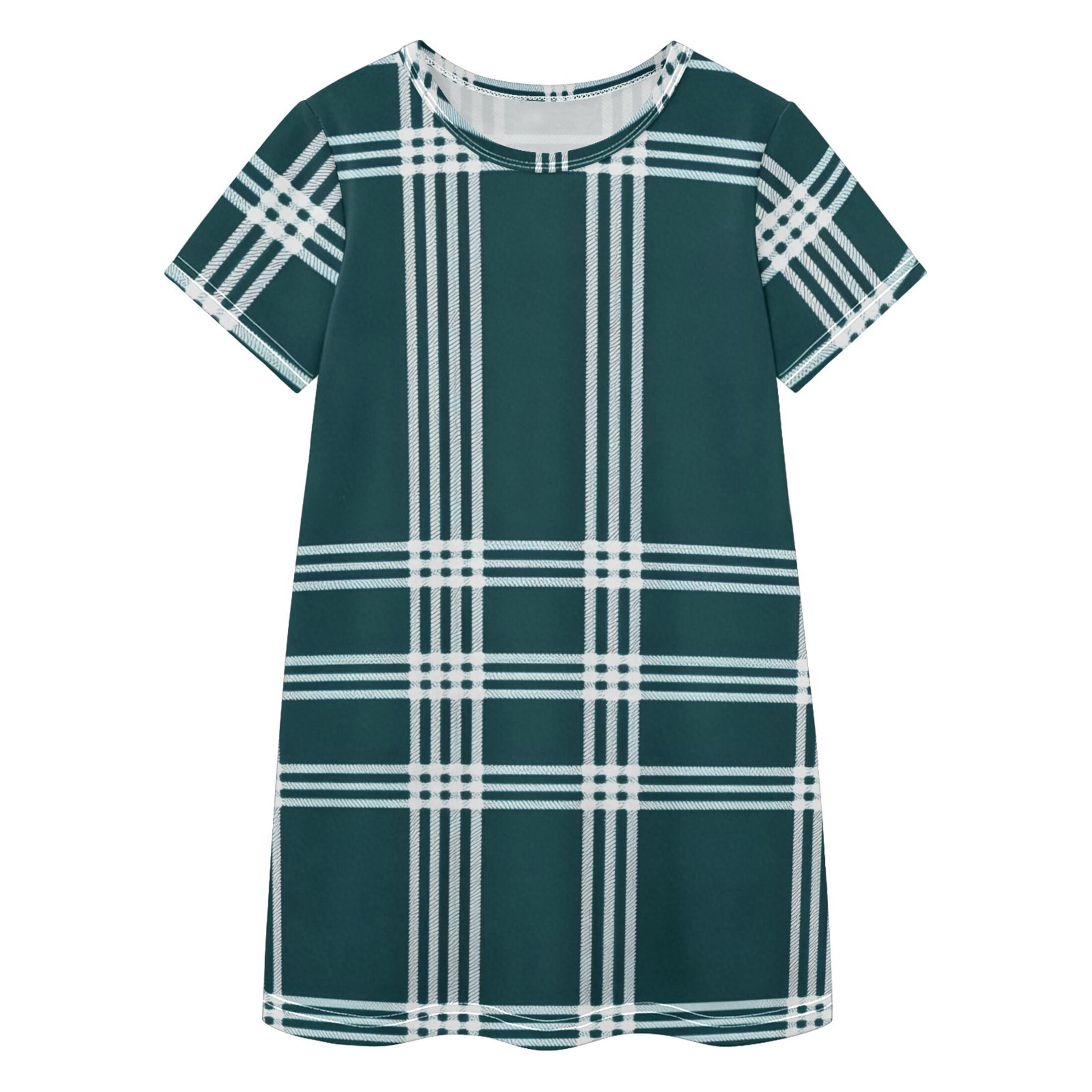 BZSMCE Short Sleeve dress Dress Casual Cotton Dresses-Dark Green Grid ...
