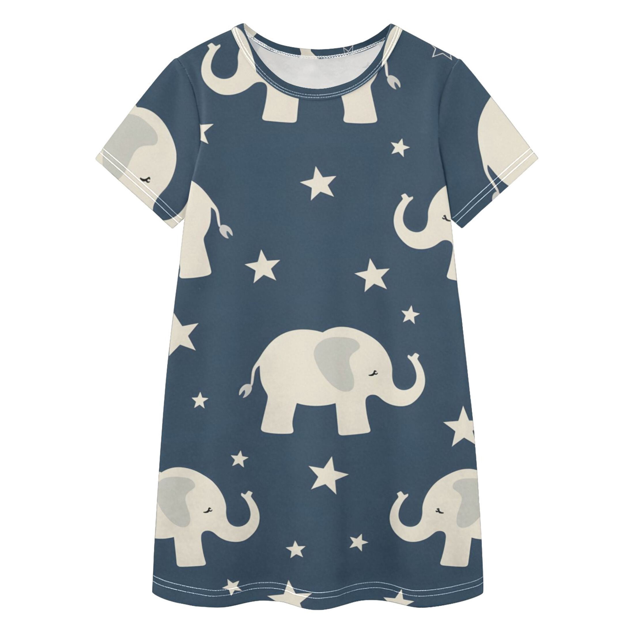 BZSMCE Short Sleeve dress Dress Casual Cotton Dresses-Elephant and ...