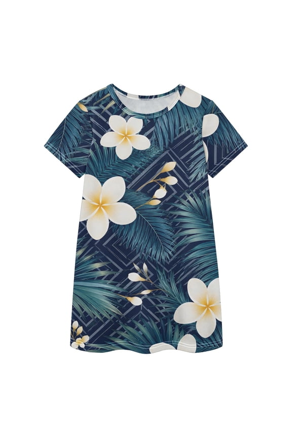 BZSMCE Short Sleeve dress Dress Casual Cotton Dresses-Frangipani Of Pattern