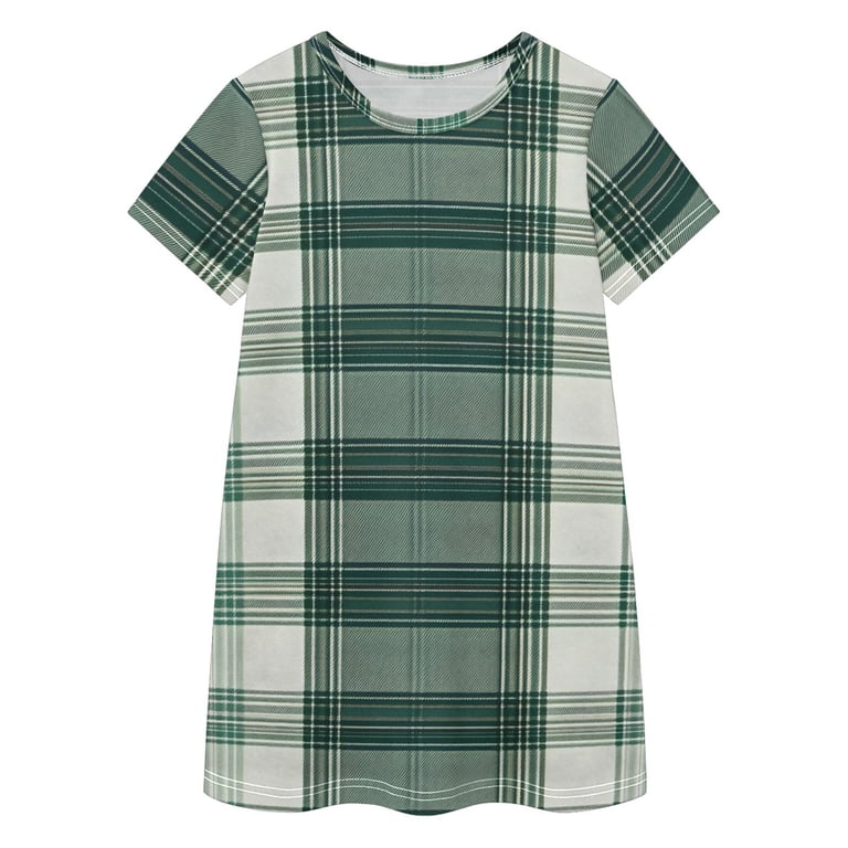 walmart green and white dress BZSMCE Short Sleeve Dress Casual Cotton Dresses-Green Tartan Pattern Of Pattern blush pink