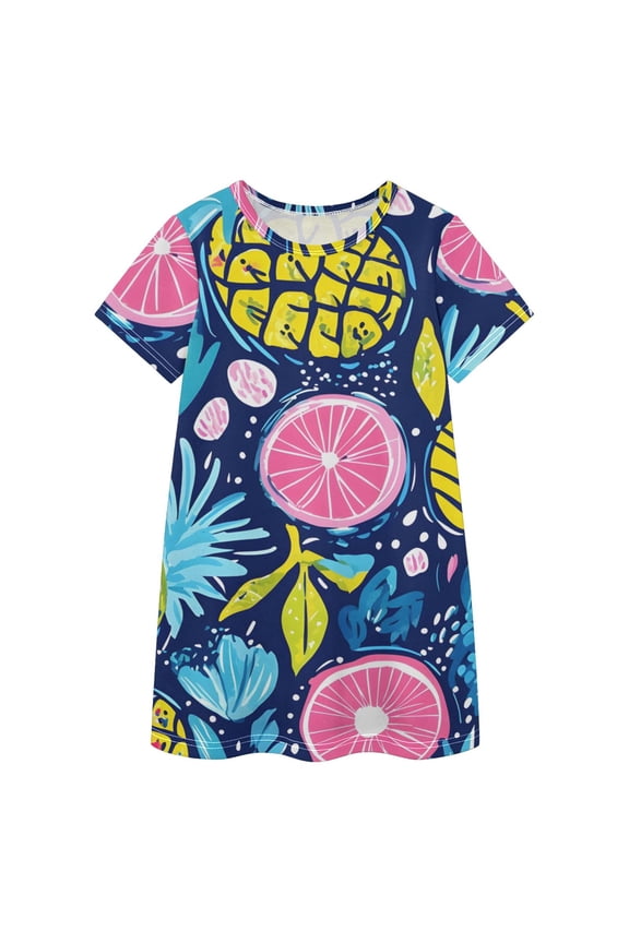 BZSMCE Short Sleeve dress Dress Casual Cotton Dresses-Pineapple Pattern Of Pattern