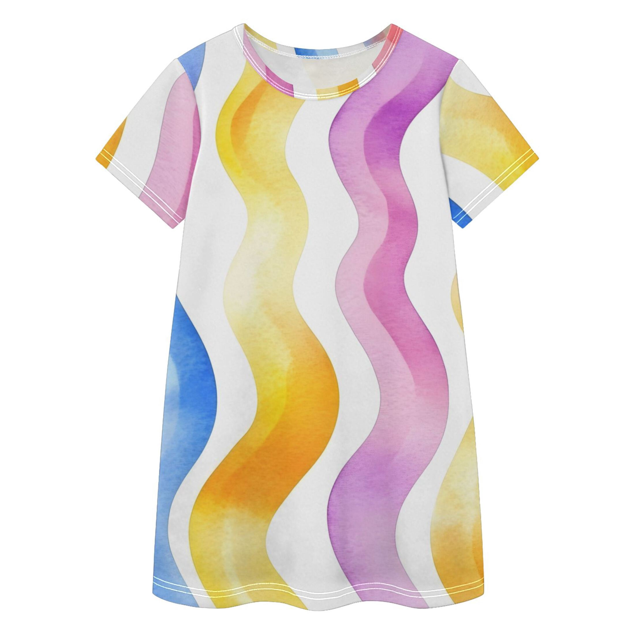 BZSMCE Short Sleeve dress Dress Casual Cotton Dresses-Watercolor Wave ...
