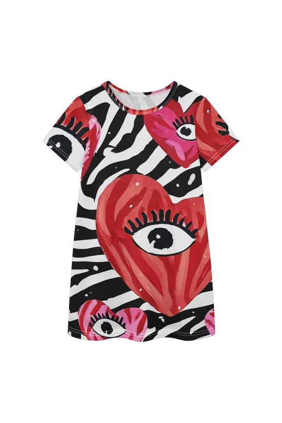 BZSMCE Short Sleeve dress Dress Casual Cotton Dresses-Zebra Stripes Love Eye Pattern Of Pattern