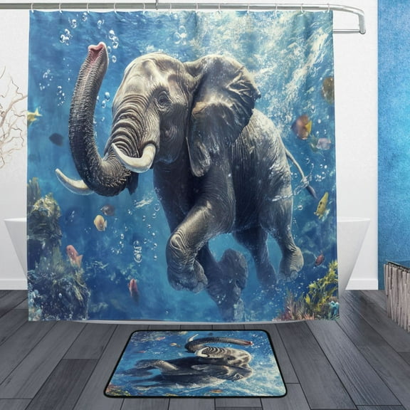 BZSMCE Shower Curtain and Bath Accessory Set,Aquatic Majesty Pattern