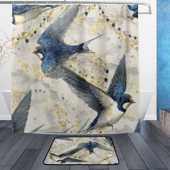 BZSMCE Shower Curtain and Bath Accessory Set,Azure Swallows Pattern