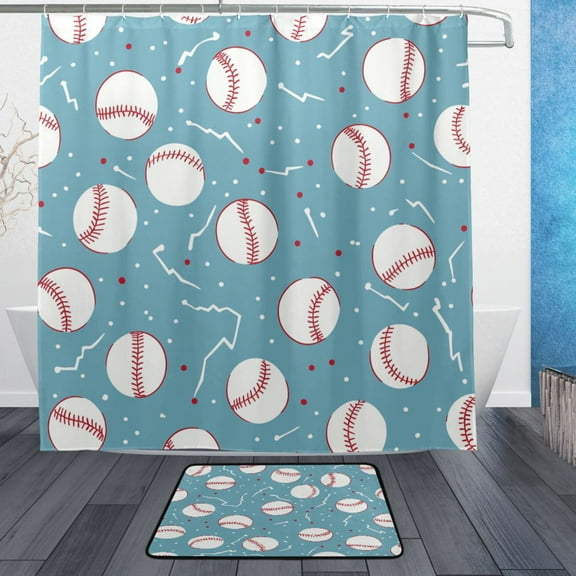 BZSMCE Shower Curtain and Bath Accessory Set,Baseball Blitz Pattern