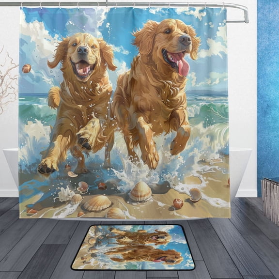 BZSMCE Shower Curtain and Bath Accessory Set,Beach Buddies Splashing Fun Pattern
