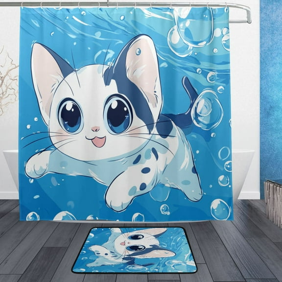 BZSMCE Shower Curtain and Bath Accessory Set,Bubbly Aquatic Explorer Pattern