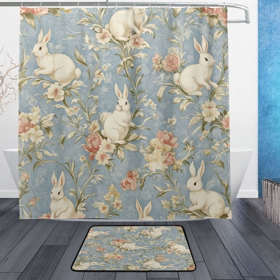 BZSMCE Shower Curtain and Bath Accessory Set,Bunny Garden Pattern