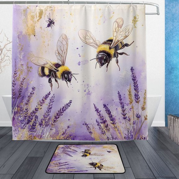 BZSMCE Shower Curtain and Bath Accessory Set,Buzzing in Bloom Pattern