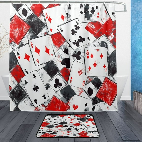 BZSMCE Shower Curtain and Bath Accessory Set,Card Game Chaos Pattern
