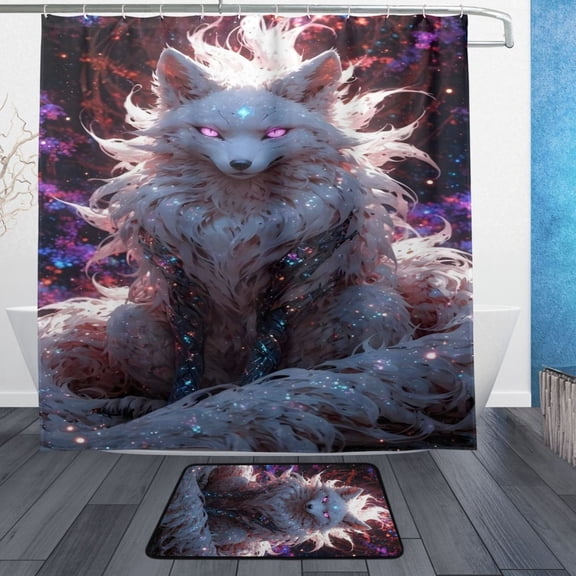 BZSMCE Shower Curtain and Bath Accessory Set,Celestial Glow Fox Pattern