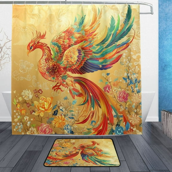 BZSMCE Shower Curtain and Bath Accessory Set,Celestial Phoenix Pattern