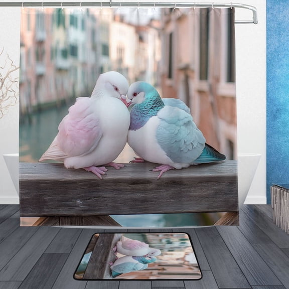 BZSMCE Shower Curtain and Bath Accessory Set,Charming Doves Pattern