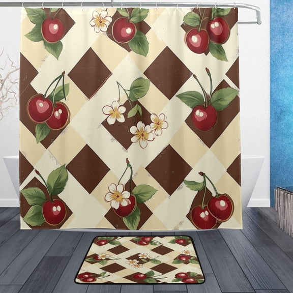 BZSMCE Shower Curtain and Bath Accessory Set,Cherry Blossom Charm Pattern