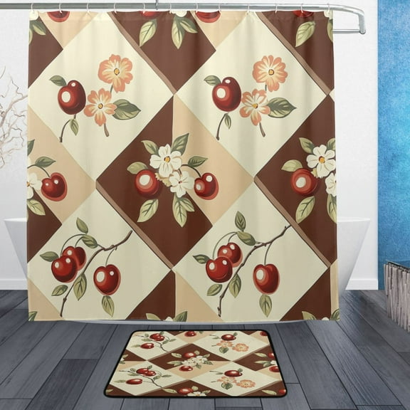 BZSMCE Shower Curtain and Bath Accessory Set,Cherry Blossom Patch Pattern