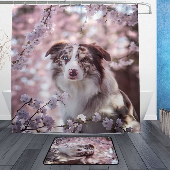 BZSMCE Shower Curtain and Bath Accessory Set,Cherry Blossom Pattern