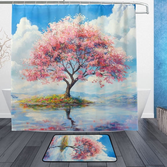 BZSMCE Shower Curtain and Bath Accessory Set,Cherry Blossom Serenity Pattern