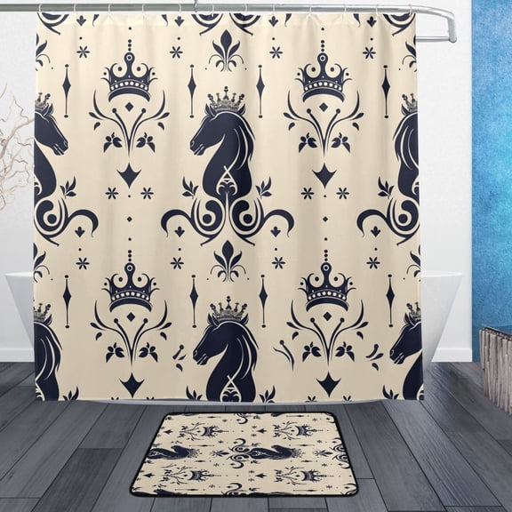 BZSMCE Shower Curtain and Bath Accessory Set,Chess Horse Crown Pattern Pattern