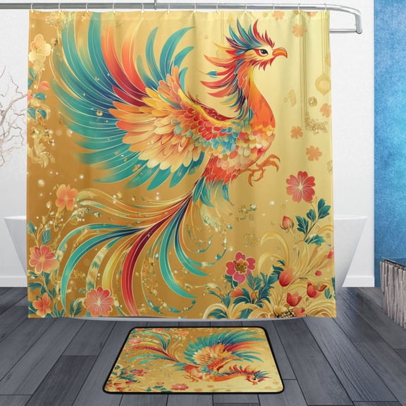 BZSMCE Shower Curtain and Bath Accessory Set,Colorful Phoenix Pattern
